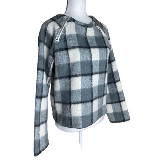Abercrombie & Fitch Sweater Gray Plaid Wool-blend Trendy Fuzzy Women's Sz Sm - Picture 5 of 10